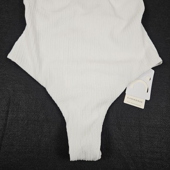 Minimalist White One Piece Swimsuit Womens M Ribbed Resort Cruise Vacation Beach - Picture 5 of 15